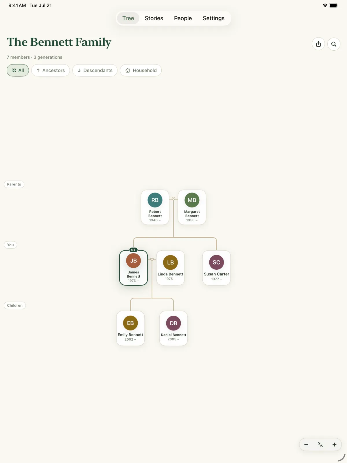 Kinly family tree on iPad